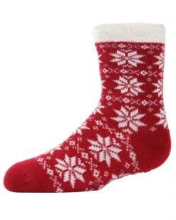 Memoi MKF-9500-67021-7-8 Snowflake Girls Cozy Socks, Tango Red - Size 7-8