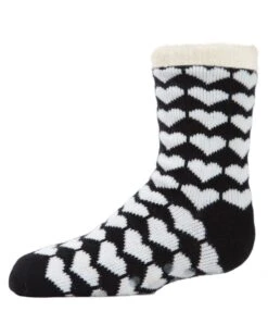Memoi MKF-9501-00001-6-7 Hearts Galore Girls Cozy Socks, Black - Size 6-7