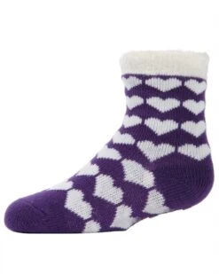 Memoi MKF-9501-54008-8-9 Hearts Galore Girls Cozy Socks, Purple - Size 8-9