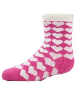 Memoi MKF-9501-65807-9-11 Hearts Galore Girls Cozy Socks, Rose Violet - Size 9-11