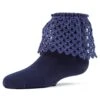 Memoi MKF-6016-40120-4 Lacy Loopsy Girls Anklet Sock, Navy - Size 4 -Fashion Socks Store NFCL35981