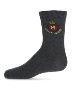 Memoi MK-146-01002-1012 Boys Crest Sock, Charcoal - Size 10-12