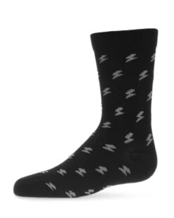 Memoi MK-156-00001-89 Lightning Bolt Boys Crew Socks, Black - Size 8-9