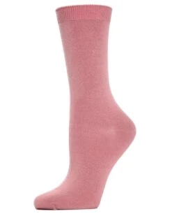 Memoi ML-514-65810-OS Hand-Linked Bamboo Blend Crew Socks, Dusty Rose - One Size