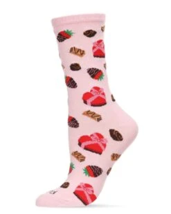 Memoi MCV07818-68019-9-11 Women Box Of Chocolates Bamboo Blend Crew Socks, Light Pink - Size 9 To 11