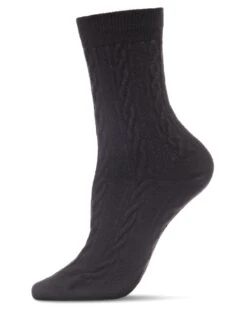 MeMoi MCF07515-00001-9-11 Classic Cable Knit Womens Crew Socks, Black - Size 9-11