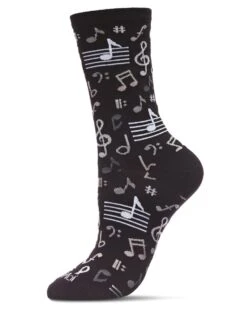 Memoi MCV06812-00001-9-11 Musical Notes Bamboo Blend Crew Socks For Women, Black - Size 9-11