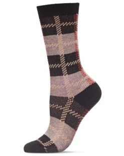 Memoi MCF07516-00001-9-11 Womens Retro Plaid Cotton Blend Crew Socks, Black - Size 9-11