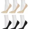 Memoi MP006-99860-OS Womens No Show Microfiber Shoe Liner Sockss, Nude & Black - One Size - Pack Of 6