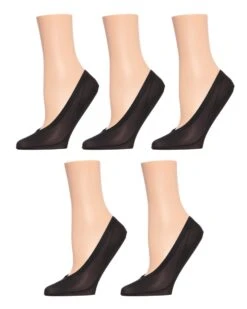 Memoi MP046-00001-OS Womens Nylon Fine Edge Liner Socks , Black - One Size - Pack Of 5