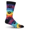 K. Bell Mens Rainbow Stripe Paw Prints Crew Socks