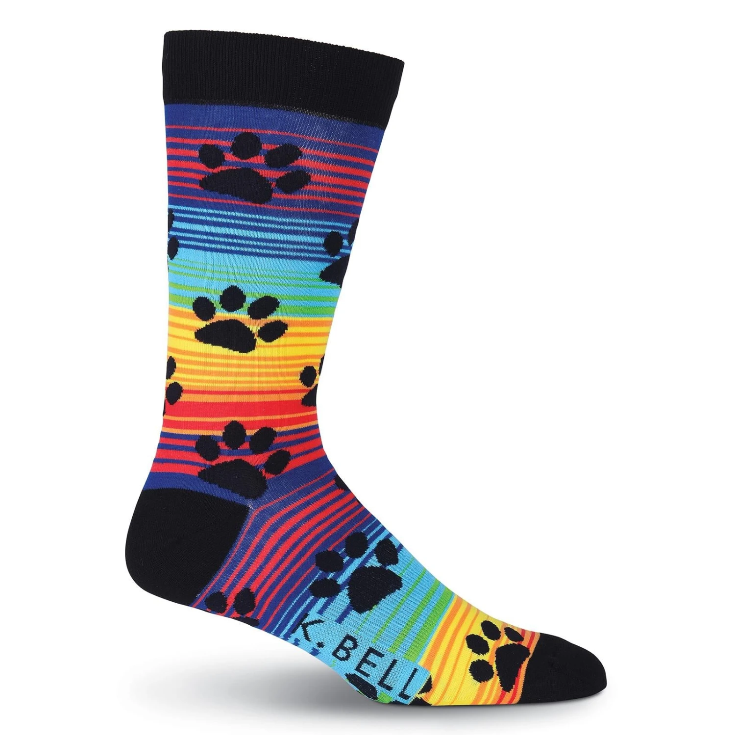 K. Bell Mens Rainbow Stripe Paw Prints Crew Socks 4 K. Bell Mens Rainbow Stripe Paw Prints Crew Socks - Image 2