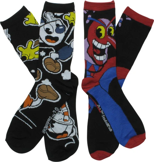 Cuphead And Beppi The Clown 2 Pair Crew Socks Set 3 Cuphead And Beppi The Clown 2 Pair Crew Socks Set