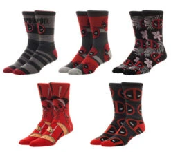 Deadpool Logos 5 Pair Casual Crew Socks Set