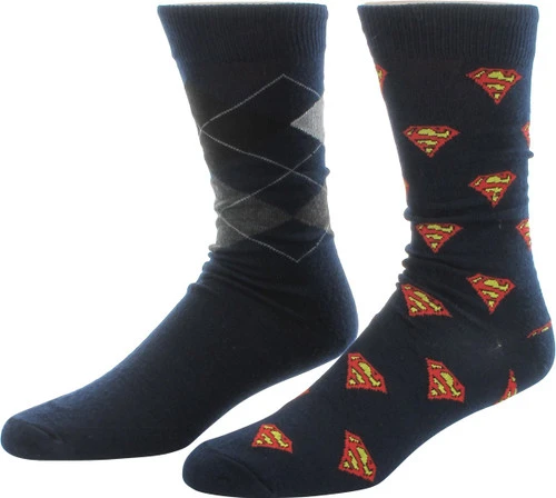 Superman Logos Argyle 2 Pair Crew Socks Set 3 Superman Logos Argyle 2 Pair Crew Socks Set